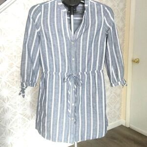 Abercrombie & Fitch Striped Blue Cotton Linen Shirt Dress X-small